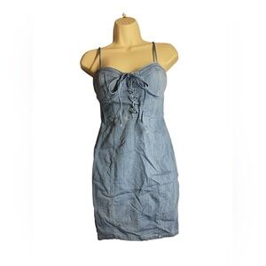 Fashion Nova Light Blue Denim Lace-Up Mini Dress